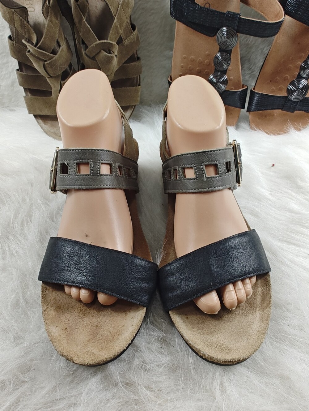 Naot Dynasty Strappy Wedge Sandals Black Gray Leather Cork Women's EU 41 US 10